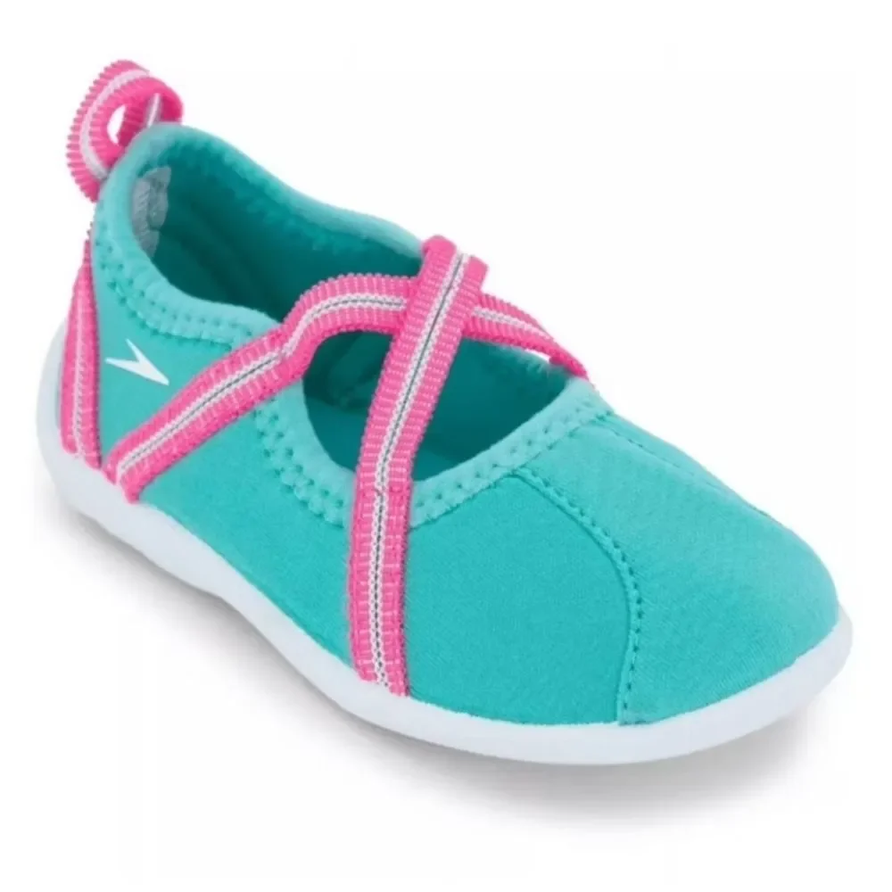 NWT Speedo Baby Toddler Girls Turquoise Pink Mary Jane Water Shoes, Sz S (5-6)
